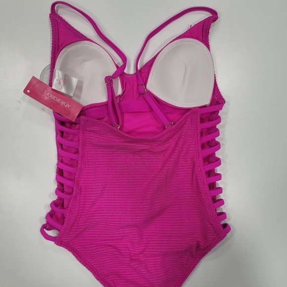 Xhilaration Hot Pink Textured One Piece Swimsuit - Picture 2 of 9